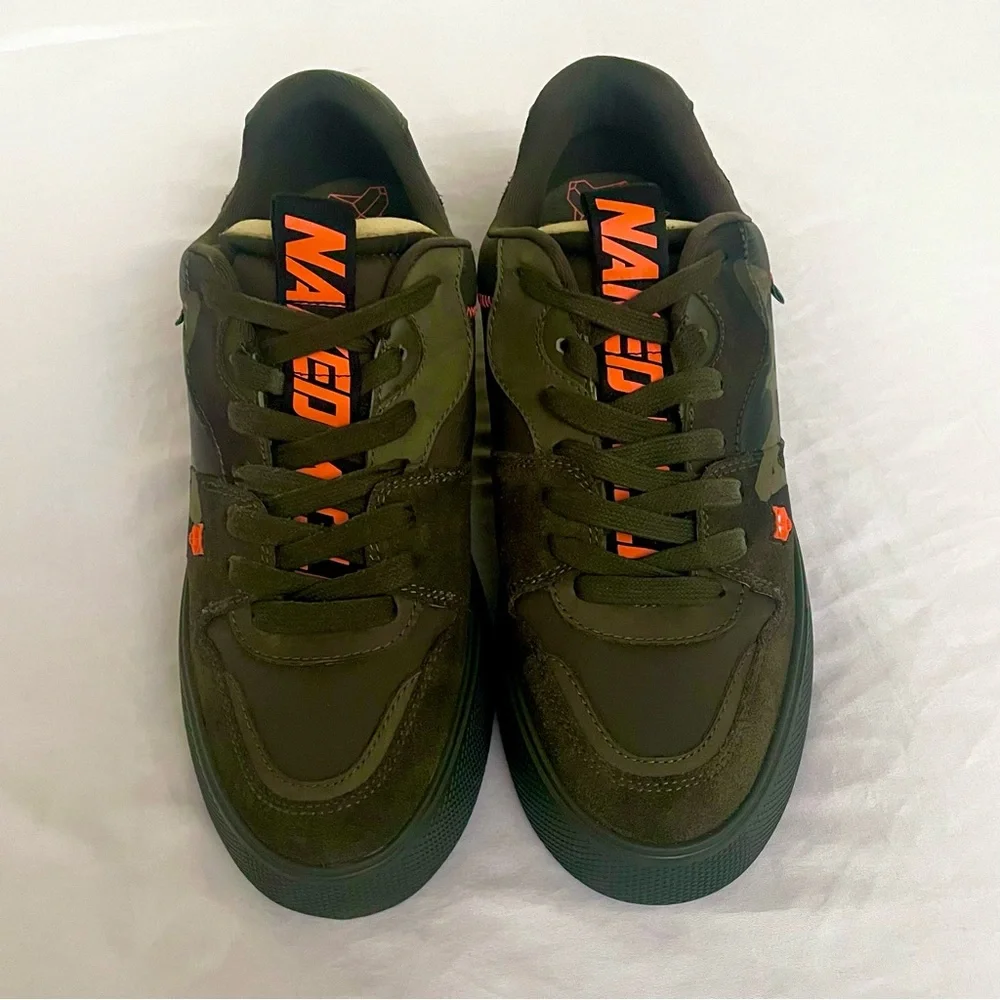 RARE Naked Wolfe Piranha Camo Army Green and Vibrant Orange Contrast Sneakers